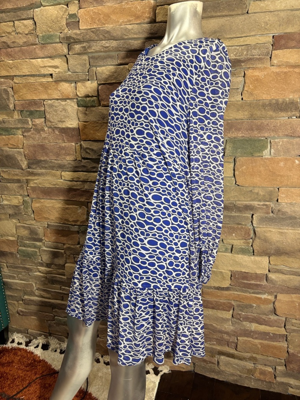Est. 1946 Tiered Royal White Mesh Cover up Dress 3/4 Sleeve Elastic Wrist Sz L
